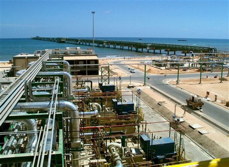 The Italian oil and gas company compression plant is seen on the shore of Mellitah, Libya. The Italian energy giant Eni said Mondayit has resumed oil production in Libya after months of interruption for the civil war.